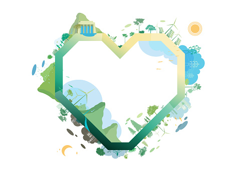 ESG and ECO friendly community A016 heart frame with corner shows by the love of green environmental its suit to add words inside about ESG - Environmental, Social, and Governance vector illustration graphic EPS 10