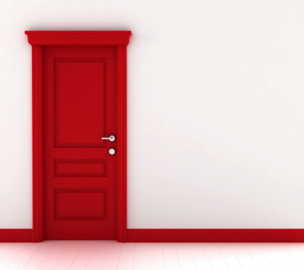 Red door. 3d illustration on white background