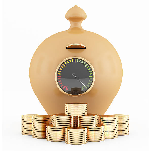 istock Full clay piggy-bank and coins 184012897