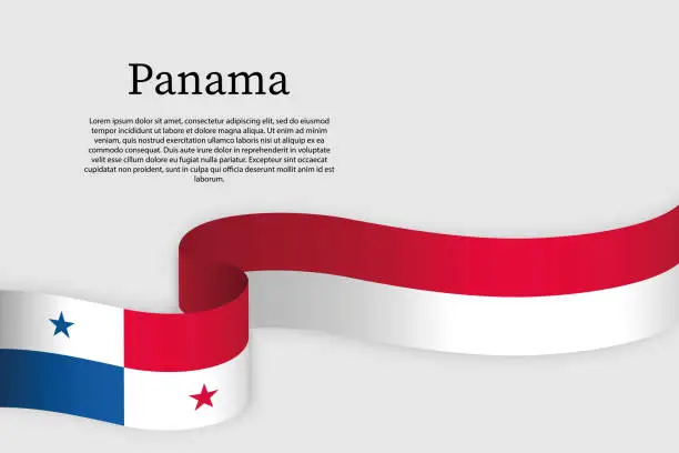 Vector illustration of Ribbon flag of Panama. Celebration background