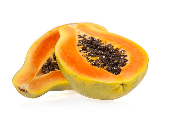 istock Sliced papaya isolated on white background 184014100