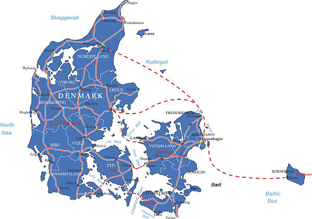 덴마크 맵 - denmark map copenhagen cartography stock illustrations