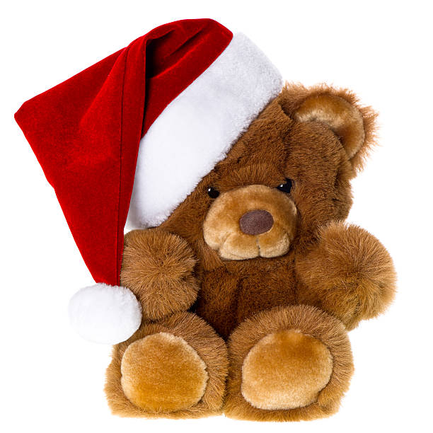 istock cute vintage teddy bear with santa hat 184015465