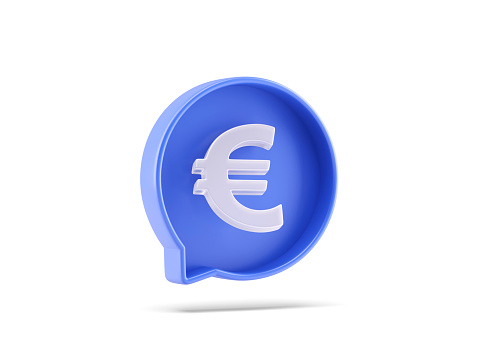 Speech bubble with euro icon on blue background, world finance concepts. 3d illustration