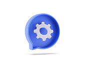 Blue speech bubble with gear icon