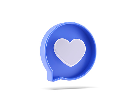 Like heart icon on speech bubble. 3d illustration