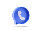 Blue speech bubble with phone symbol