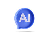 Blue speech bubble with AI icon