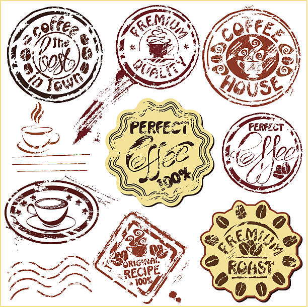 illustrations, cliparts, dessins animés et icônes de tasses à café et café-restaurant postmarks ou timbre ensemble. - coffee coffee cup love cappuccino