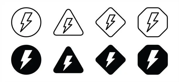 Vector illustration of High voltage sign. Alert, danger, warning, notice, attention, caution sticker for high voltage. Vector illustration