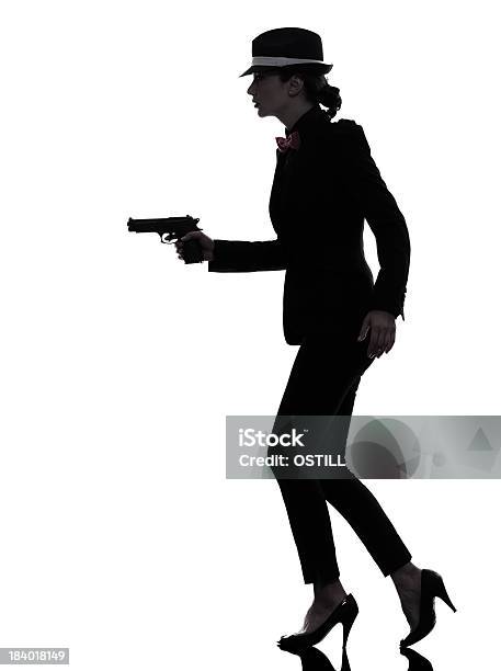 Photo libre de droit de Femme Silhouette De Pistolet Gangster Killer banque d'images et plus d'images libres de droit de Arme à feu - Arme à feu, Femmes, Silhouette - Contre-jour