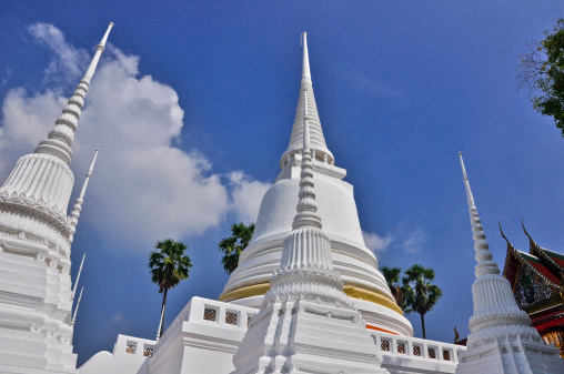 White Pagoda at Wat Suwandararam Temple at  Ayudhya Thailand full view