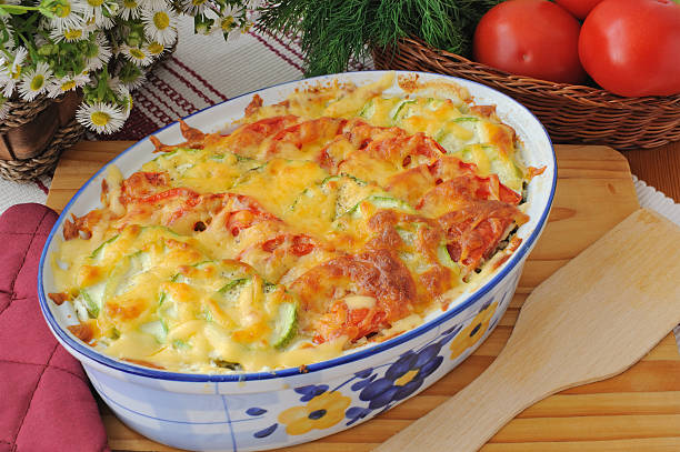 istock casserole of pasta with zucchini and tomato, cheese 184024100