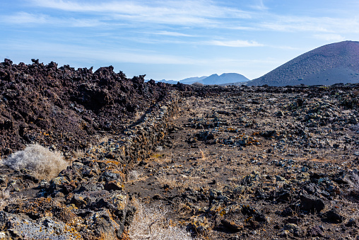 Volcanic landscape in Parque Nacional de Timanfaya on canary island Lanzarote