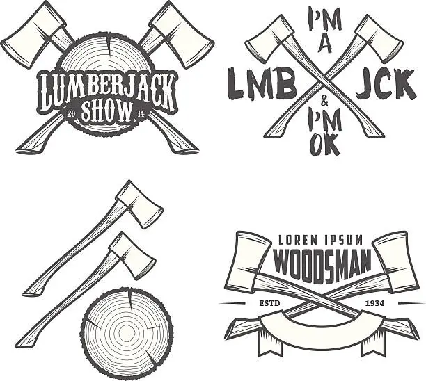 Vector illustration of Set of vintage lumberjack labels, emblems and design elements