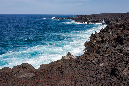 West coast of volcanic Canary island Lanzarote at Parque Nacional de Timanfaya