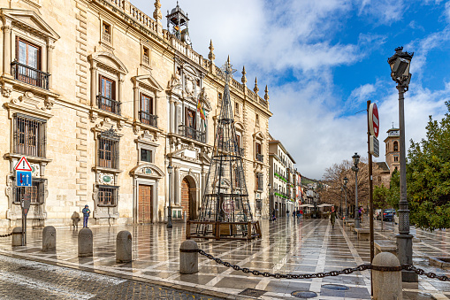 Granada, Spain. January 9th, 2023. A historic building after the rain in sunshine.