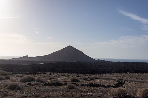 Car view on the volcanic landscape of canary island Lanzarote at Parque Nacional de Timanfaya