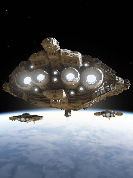 istock Deep Space Battle Cruiser Fleet Above a Blue Planet 1840271872