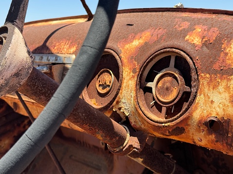 Picture of an abandoned vehicle.  Picture was taken in Coloma, California, on a bright day in fall.  The abandoned vehicle brought about a sense of nostalgia on this beautiful day.