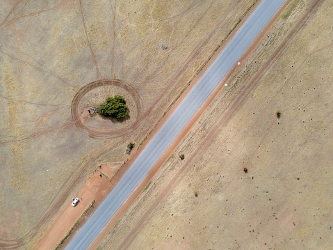 Drone point of view of Leaning Tree in west Australia