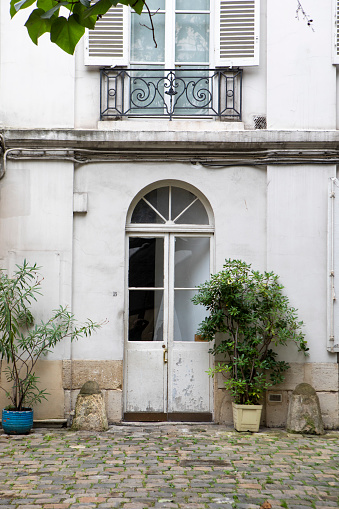 Quiet residential courtyard in Paris