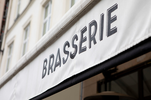 White-coloured canopy outside a Paris brasserie