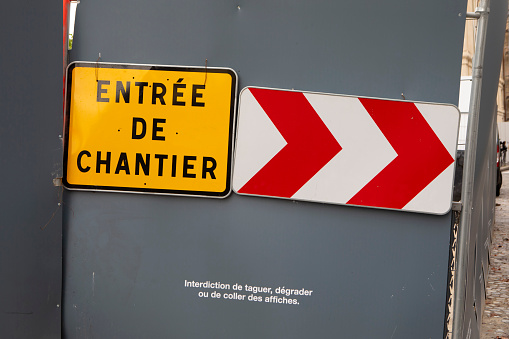 Road works sign in Paris