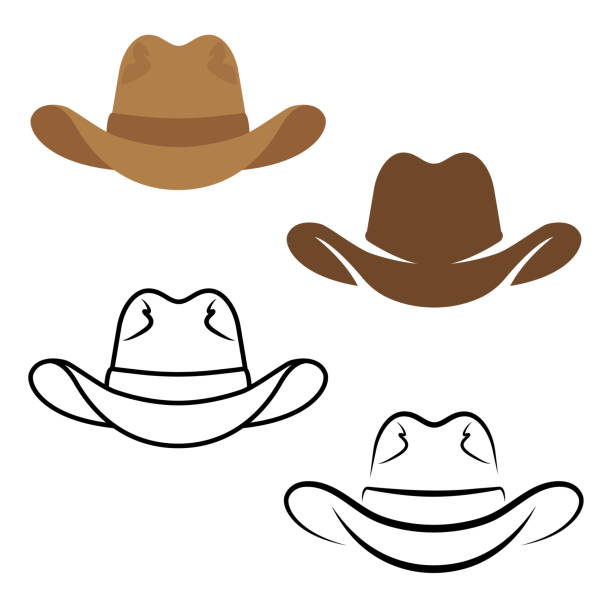 ilustraciones, imágenes clip art, dibujos animados e iconos de stock de icono de conjunto sombrero vaquero marrón - cowboy hat hat wild west black