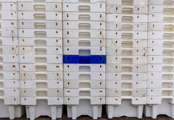 istock Fish crate staples in Dutch fishing harbour Den Oever 1840344360