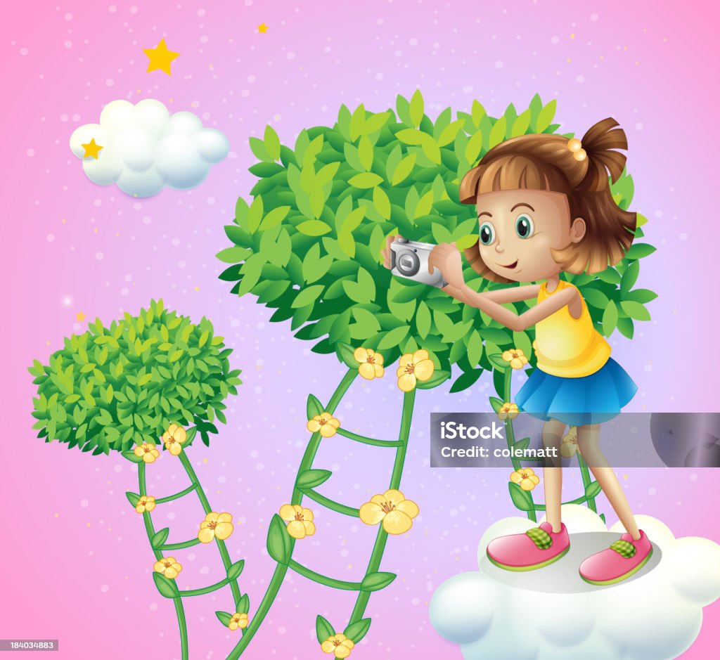 girl taking pictures near the ladder plants Adult stock vector