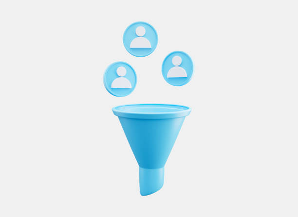 istock Marketing funnel 3d render. Customers fall into funnel. Profit concept. Lead generation. Affiliate marketing. 1840351450