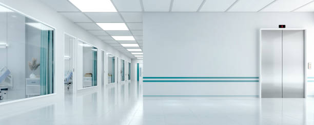istock Panorama view of hospital interior.3d rendering 1840352036
