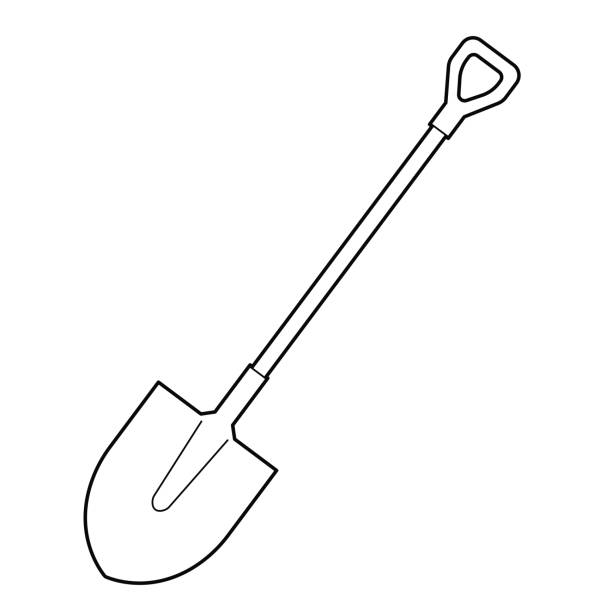Shovel. Garden tool. Design element. Black and white outline illustration Shovel. Garden tool. Design element. Black and white outline illustration. Vector shovel stock illustrations