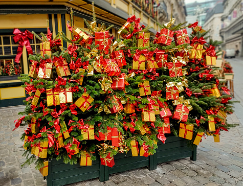 colorfull christmas present gift boxes at brussel belgium