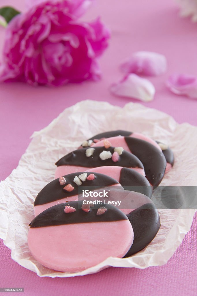 Pink peppermint cookies with chocolate. Baked Pastry Item Stock Photo
