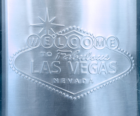 Welcome to Las Vegas Sign engraved on stainless steel with filter effect