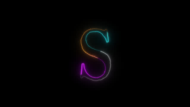 Neon letter S with alpha channel, neon alphabet and letters, neon light, illumination