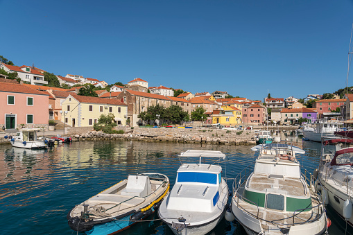 Small port with boats in colorful town Sali on Dugi otok, island in Croatia.