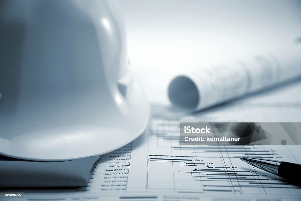 Project planning Project management - Construction project planning Project Management Stock Photo