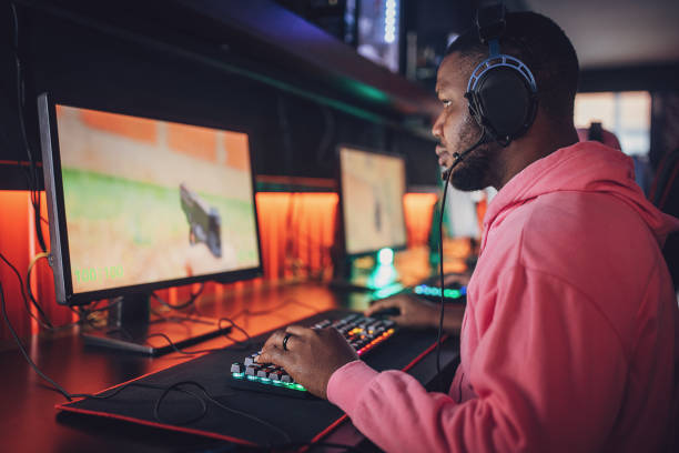 Young Black Man Playing Video Games On Pc