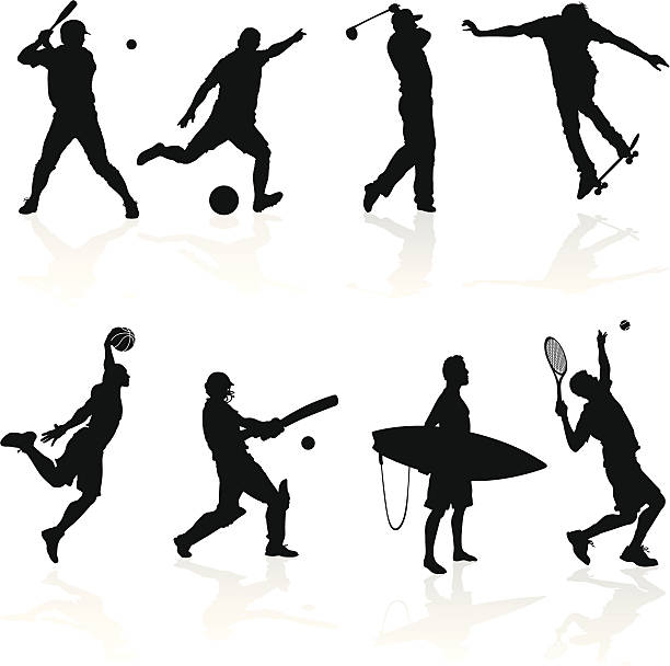 ilustraciones, imágenes clip art, dibujos animados e iconos de stock de siluetas de deporte - tennis silhouette vector ball