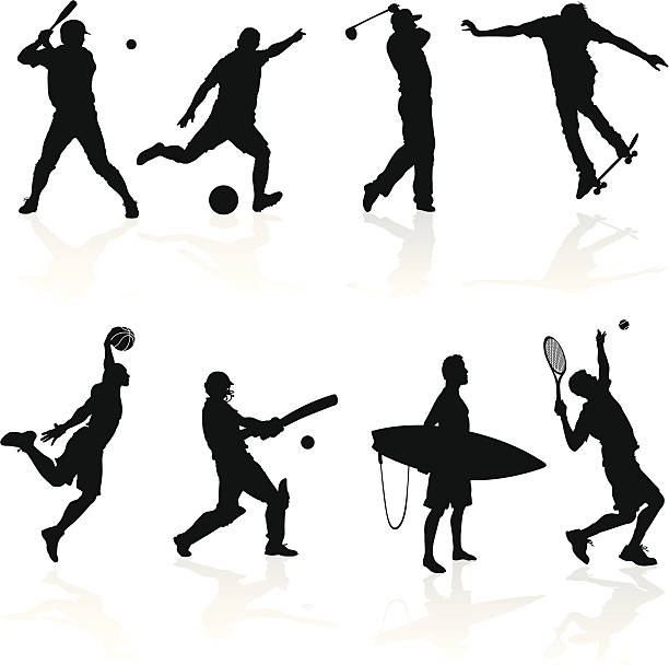 Sporting Silhouettes Vector illustration of various sporting athletes in silhouette. Hi-res Jpeg, PNG and PDF files included. golf silhouettes stock illustrations