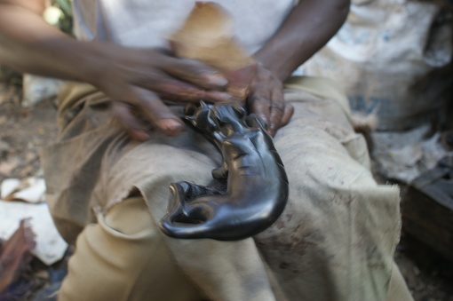 Mombasa, Kenya, Akamba Handicraft Industry, Co-Operative Society. Workshops of craftsmen producing sculptures, decorations, and utility items made of wood, including rosewood and ebony.