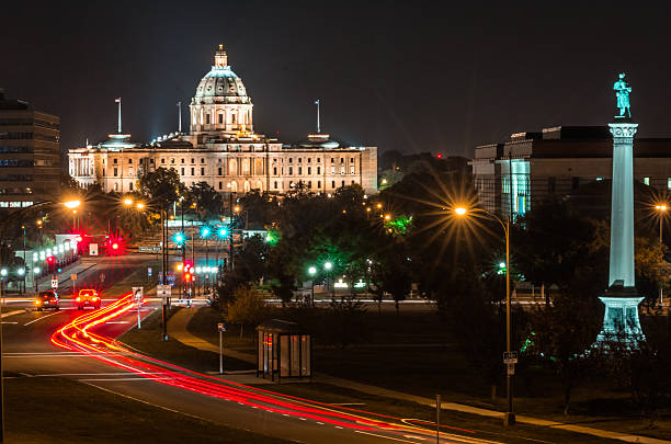 Night view of State Capitol of St Paul MN