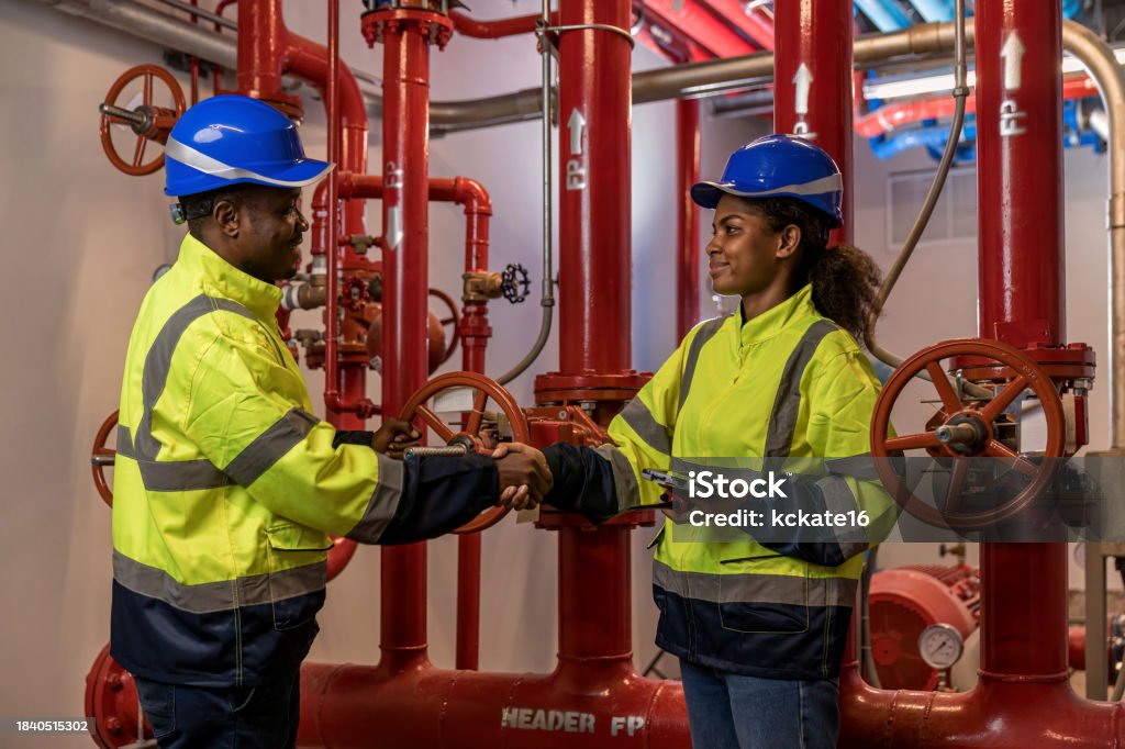 Sprinkles Engineer Engineer Or Technician Work Checking Fire Suppression System And Fire ...