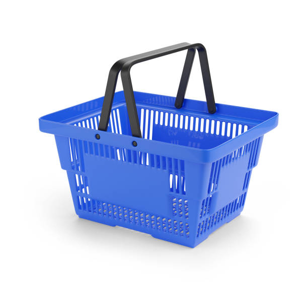 istock Blue supermarket basket isolated on white background. 3d illustration. 1840528291