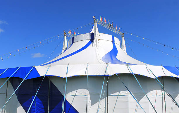 istock Blue and white big top circus tent 184054814
