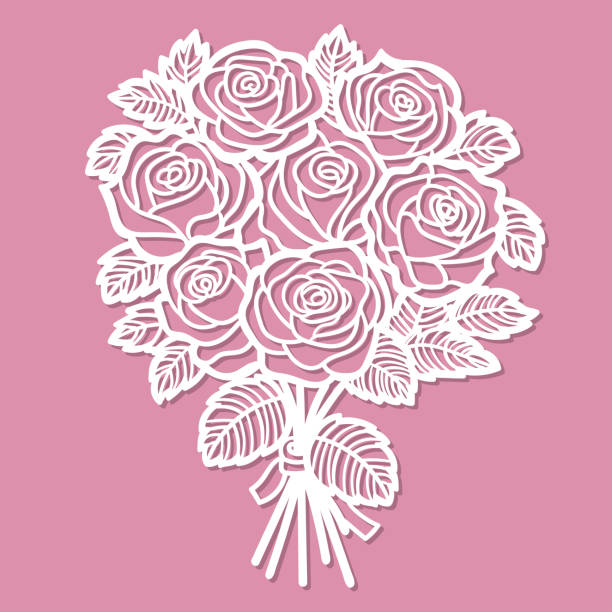 ilustrações de stock, clip art, desenhos animados e ícones de template for laser cutting. bouquet of roses. vector - wedding rose lace backgrounds