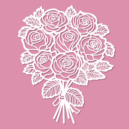 Bouquet of roses. Template for laser cutting from paper, cardboard, wood, metal. For the design of wedding cards, envelopes, interior decorations, stickers, stencils, etc. Vector